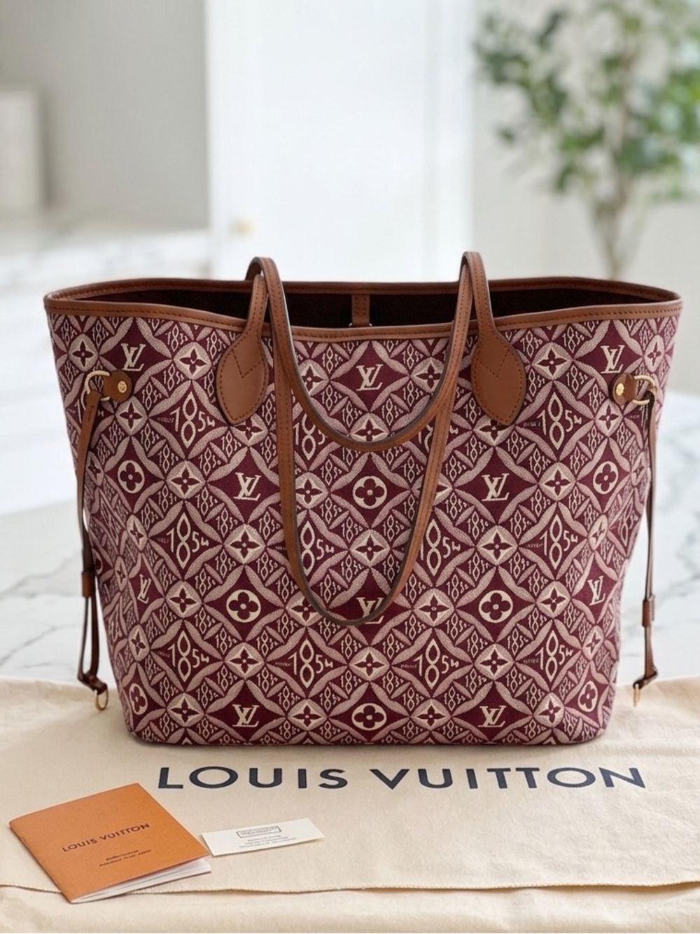 LV Since 1854 Neverfull MM LIMITED EDITION Bordeaux Burgundy Jacquard Tote